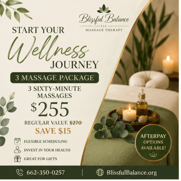 Wellness Package (3 Sessions) at Blissful Balance, LLC in Tupelo, MS