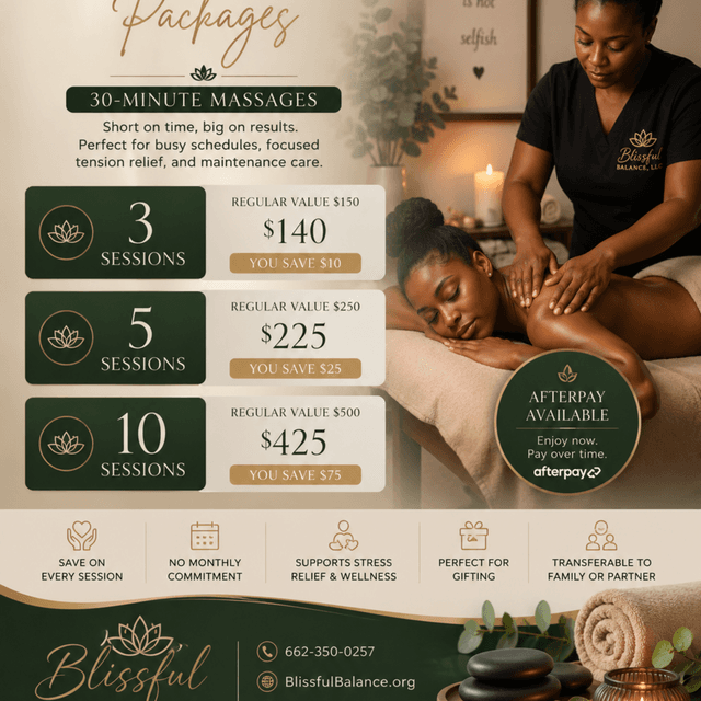 Quick Wellness Package (10 Sess.) at Blissful Balance, LLC in Tupelo, MS